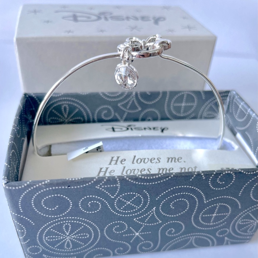 NEW Disney Minnie Mouse He Loves Me A lot Bracelet Clear Crystal Charm Silver